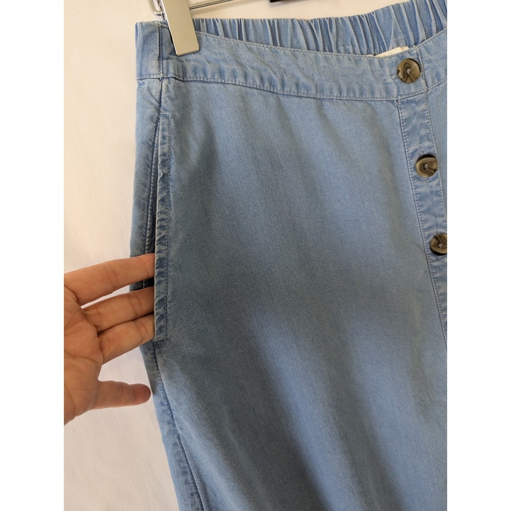 Coldwater Creek Blue Tencel Button Front Midi Skirt XS Elastic Back Pockets - Picture 2 of 10